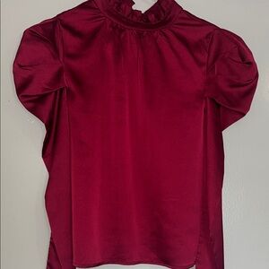 Women's Burgundy Puff Sleeve Satin Top